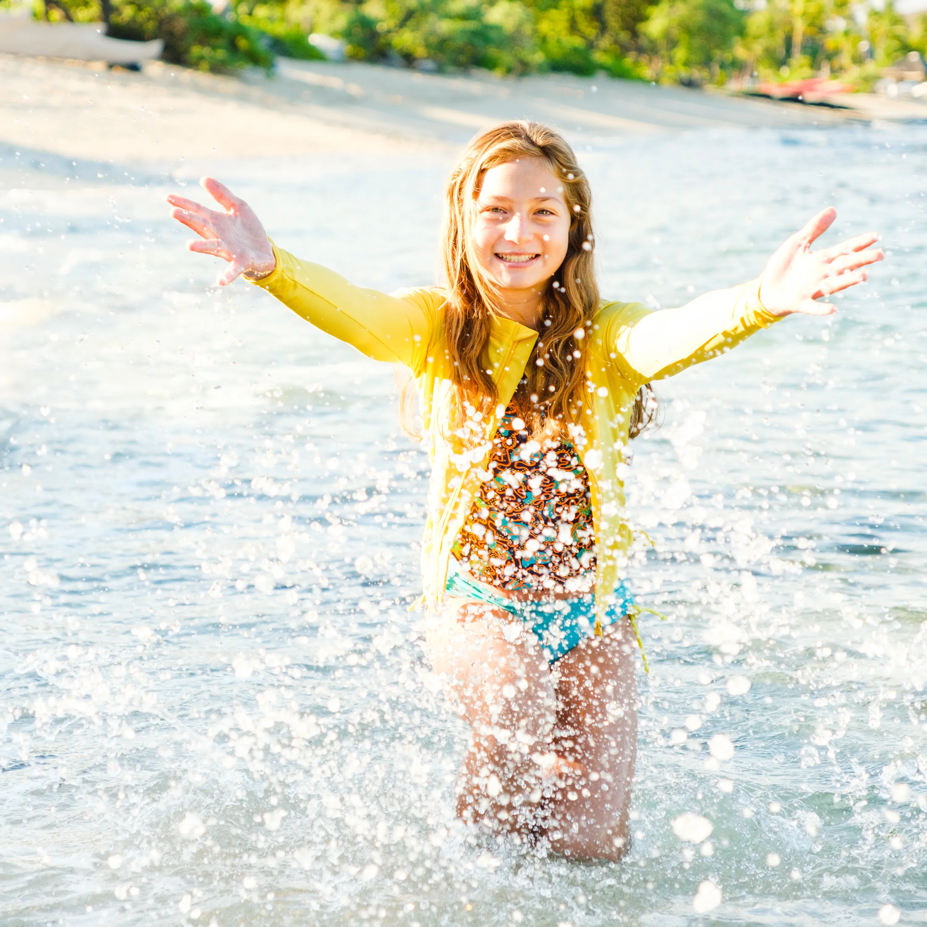 Girls Long Sleeve Rash Guard   Tankini Bikini Set (3 Piece) | "Deep Dive"