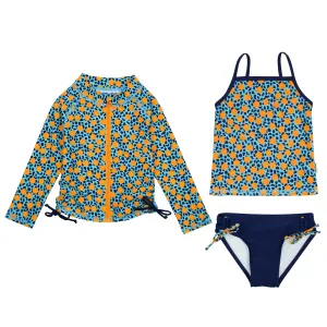 Girls Long Sleeve Rash Guard   Tankini Bikini Set (3 Piece) | "Geo Party"
