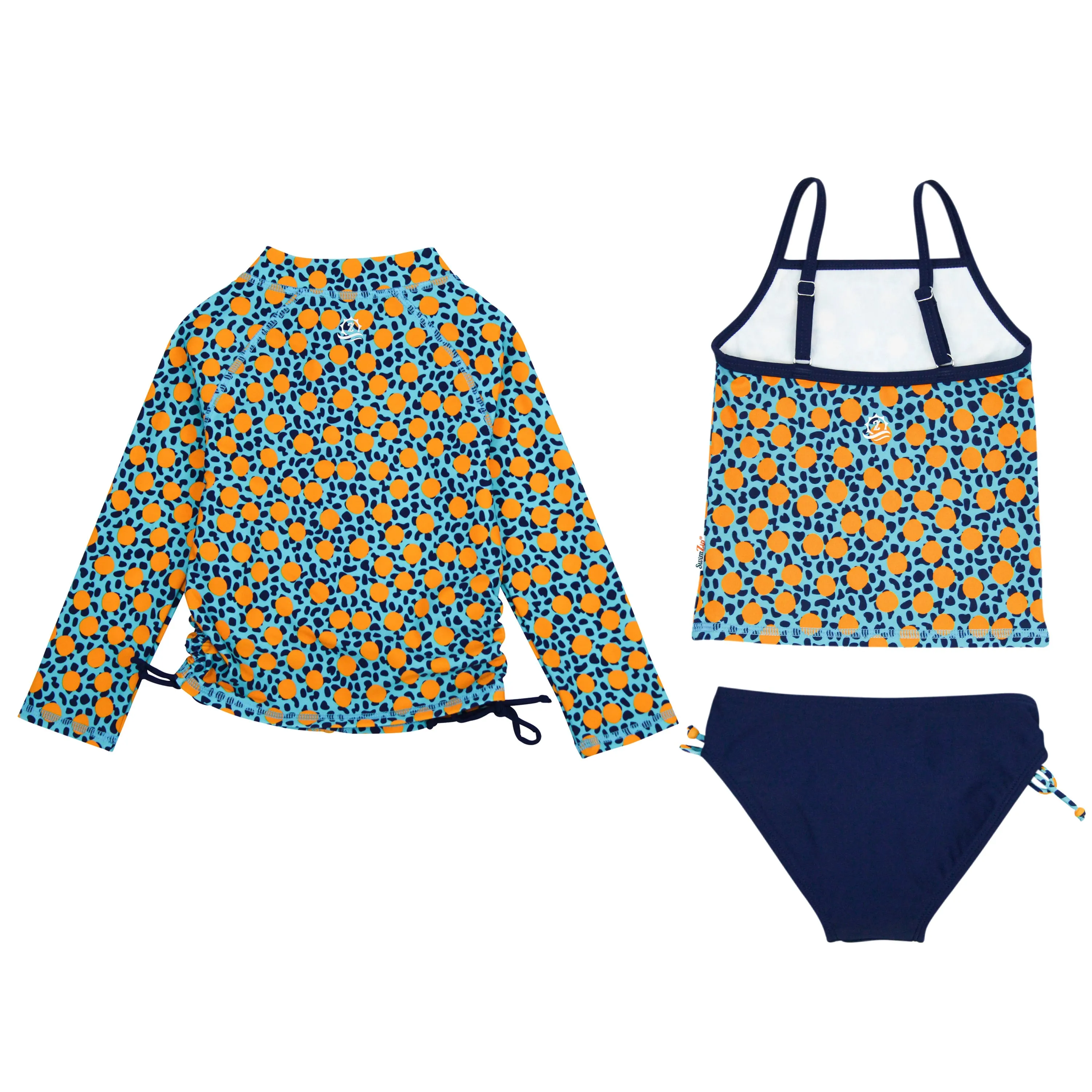 Girls Long Sleeve Rash Guard   Tankini Bikini Set (3 Piece) | "Geo Party"