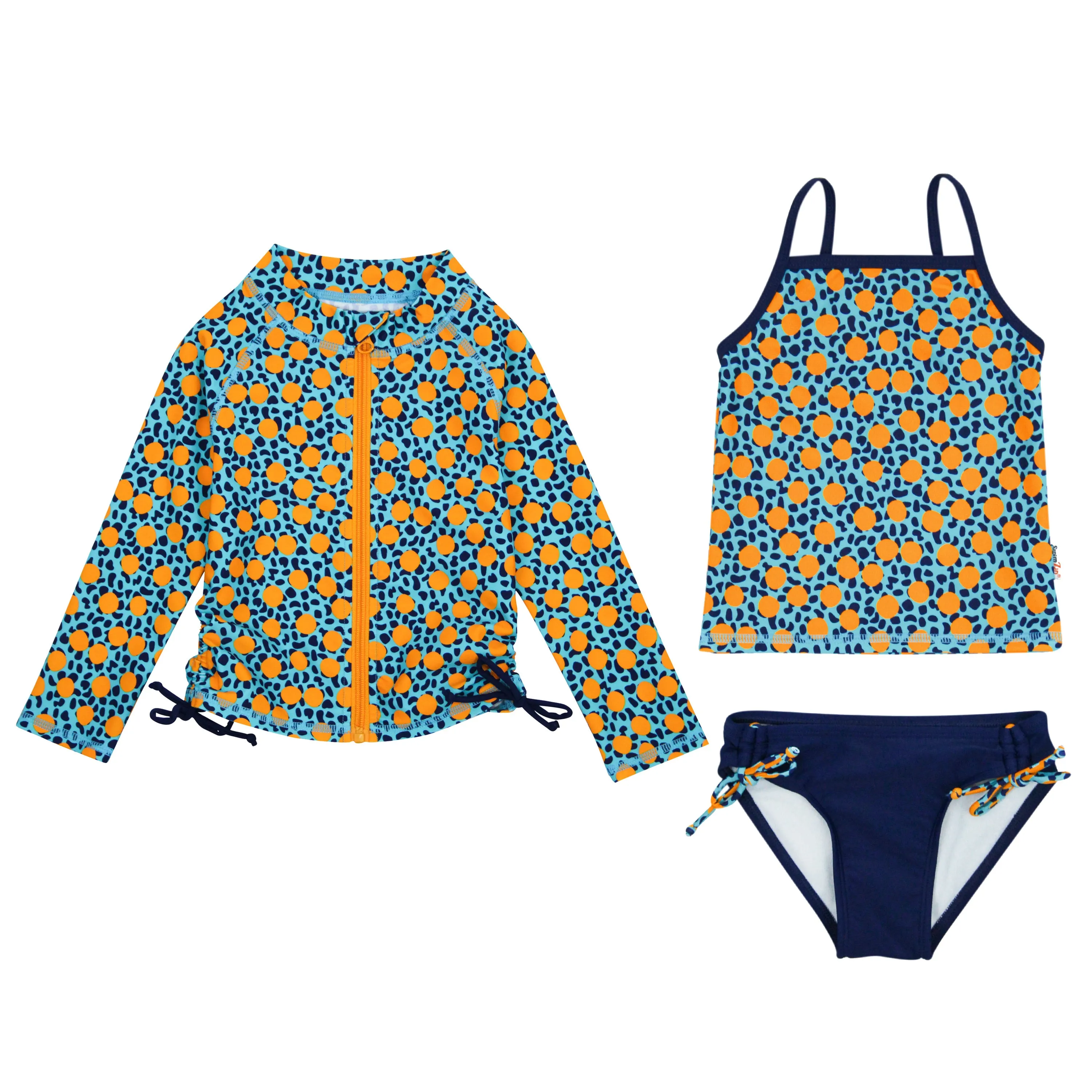 Girls Long Sleeve Rash Guard   Tankini Bikini Set (3 Piece) | "Geo Party"