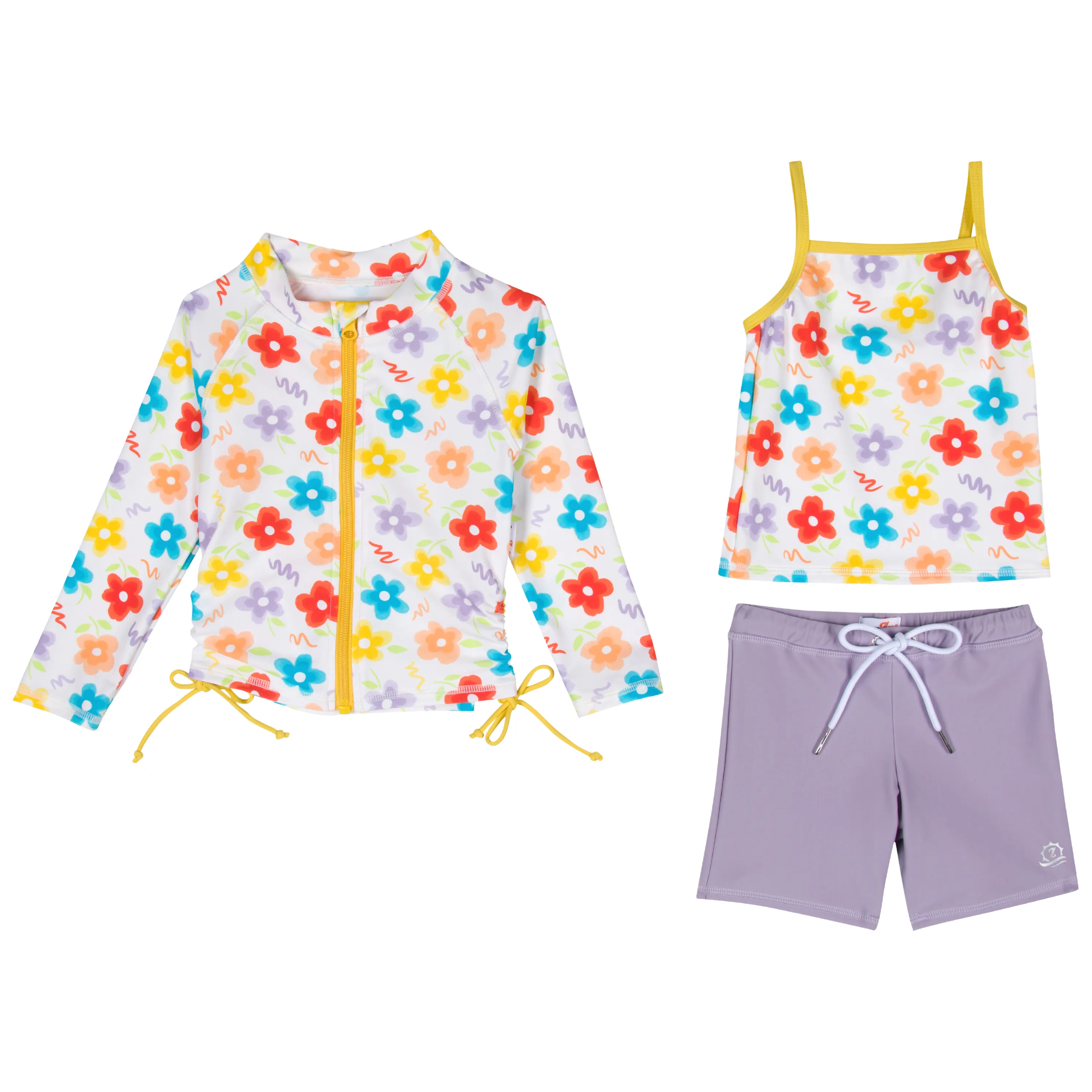 Girls Long Sleeve Rash Guard   Tankini Shorts Set (3 Piece) | "Blossom"