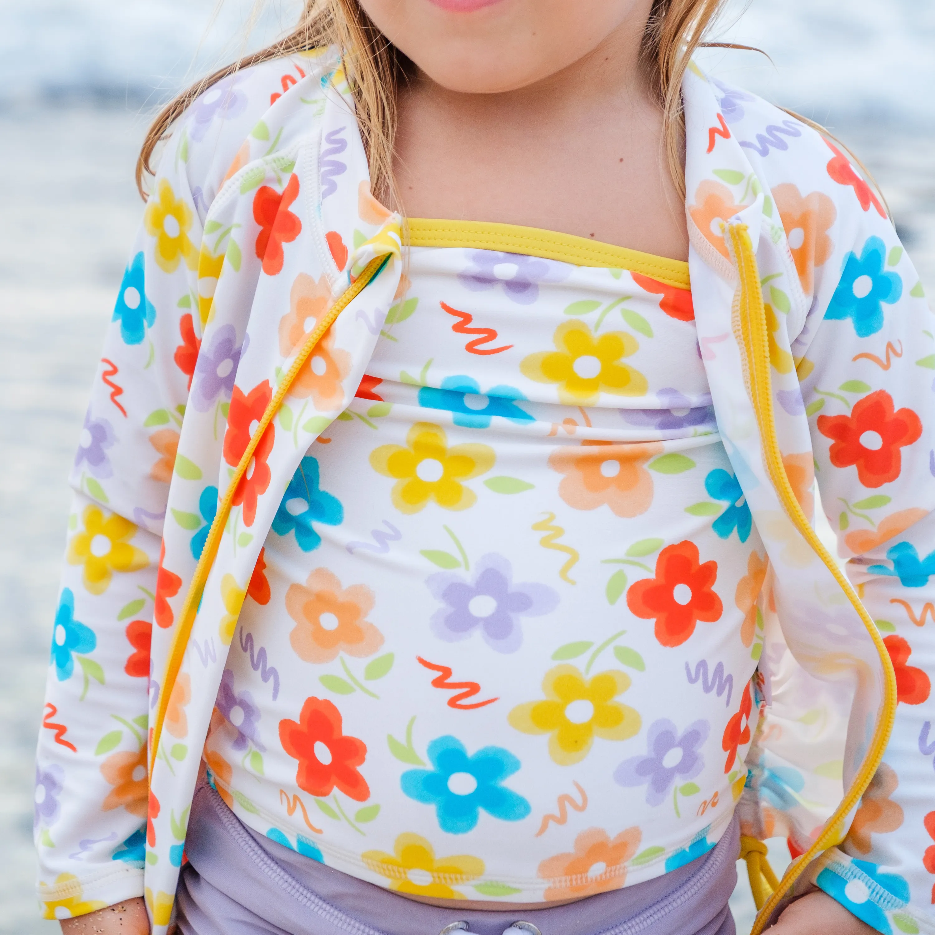 Girls Long Sleeve Rash Guard   Tankini Shorts Set (3 Piece) | "Blossom"