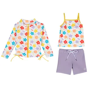 Girls Long Sleeve Rash Guard   Tankini Shorts Set (3 Piece) | "Blossom"