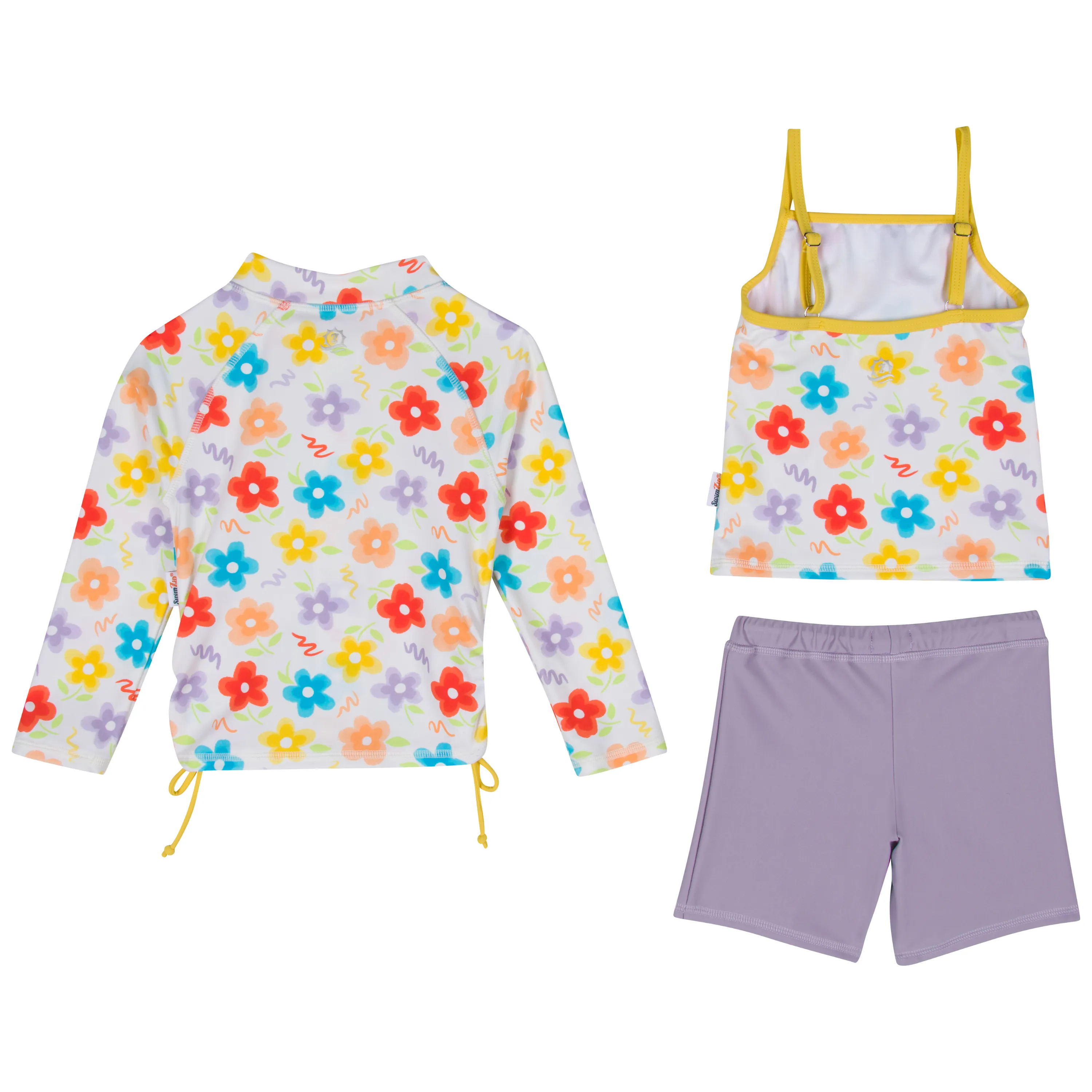 Girls Long Sleeve Rash Guard   Tankini Shorts Set (3 Piece) | "Blossom"