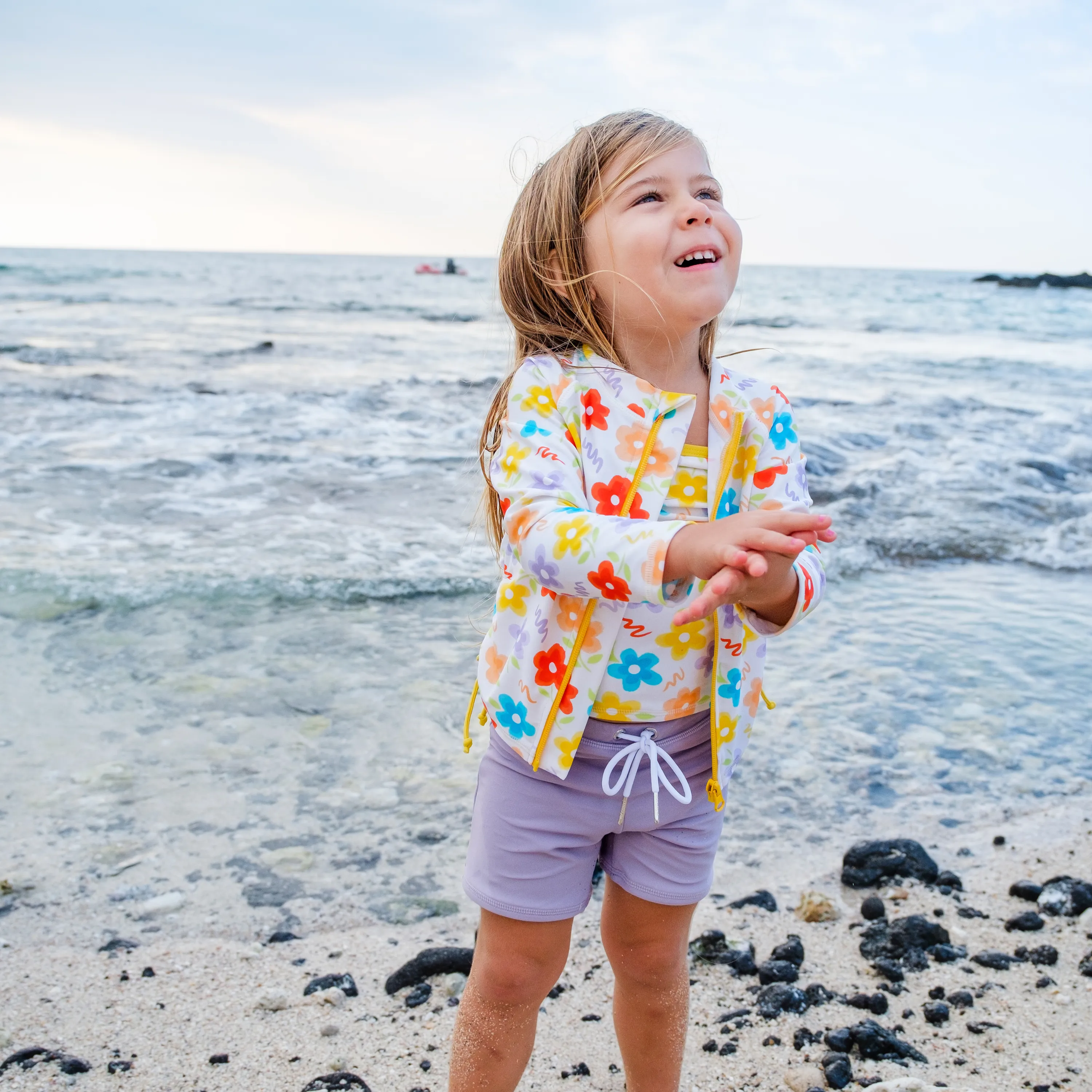 Girls Long Sleeve Rash Guard   Tankini Shorts Set (3 Piece) | "Blossom"