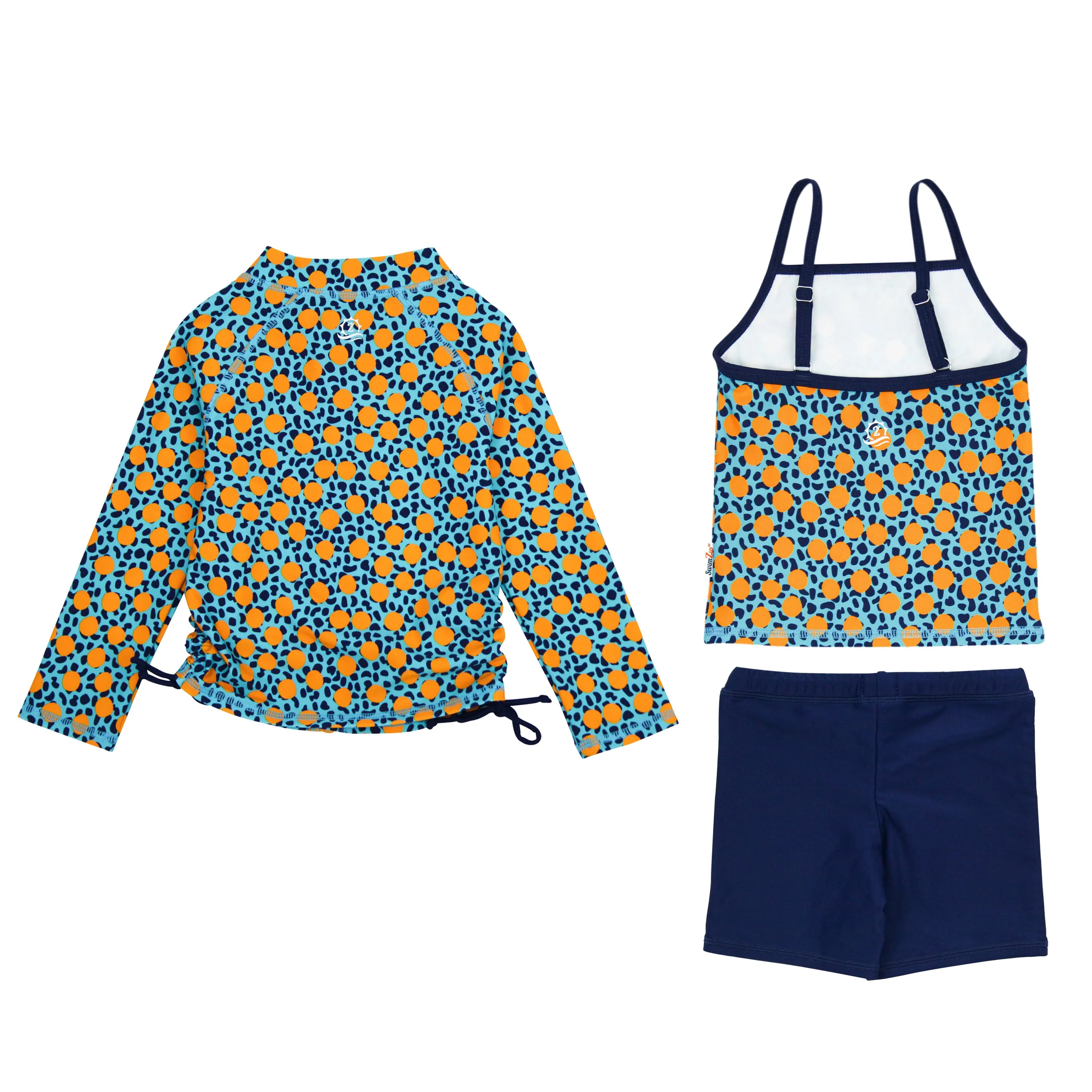 Girls Long Sleeve Rash Guard   Tankini Shorts Set (3 Piece) | "Geo Party"