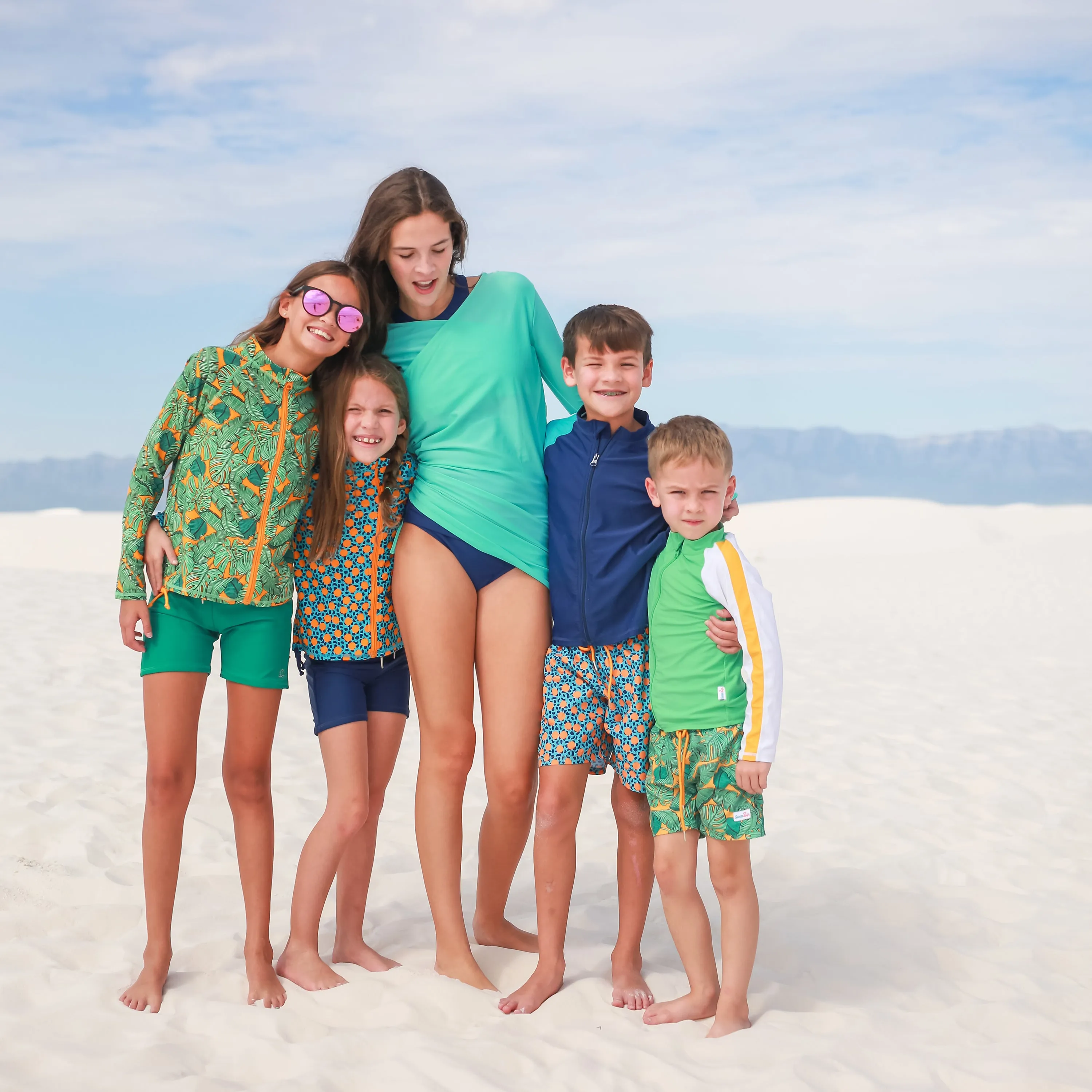 Girls Long Sleeve Rash Guard   Tankini Shorts Set (3 Piece) | "Geo Party"