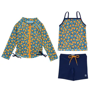 Girls Long Sleeve Rash Guard   Tankini Shorts Set (3 Piece) | "Geo Party"
