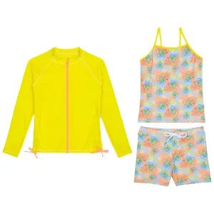 Girls Long Sleeve Rash Guard   Tankini Shorts Set (3 Piece) | "Groovy"