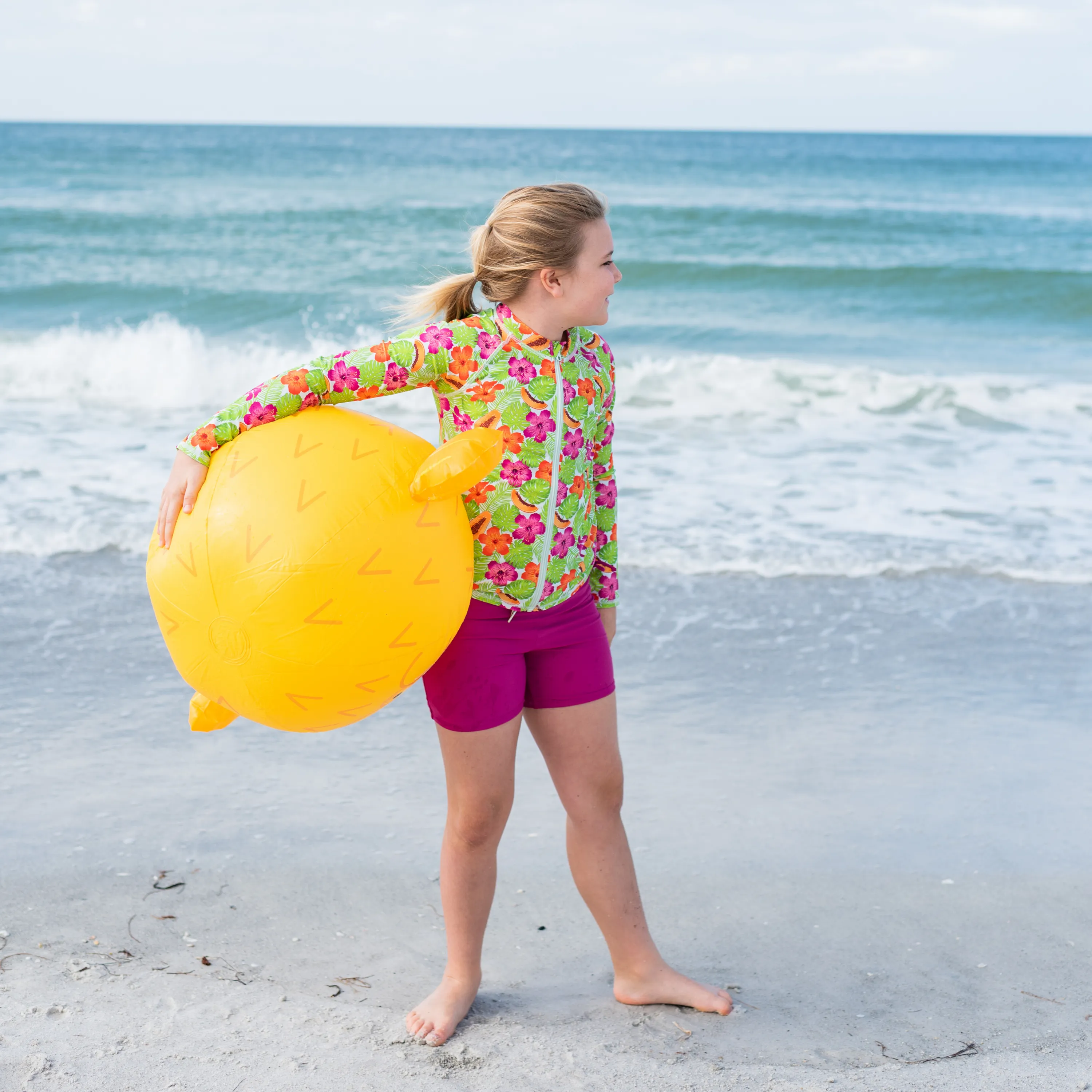 Girls Long Sleeve Rash Guard   Tankini Shorts Set (3 Piece) | "Hibiscus"