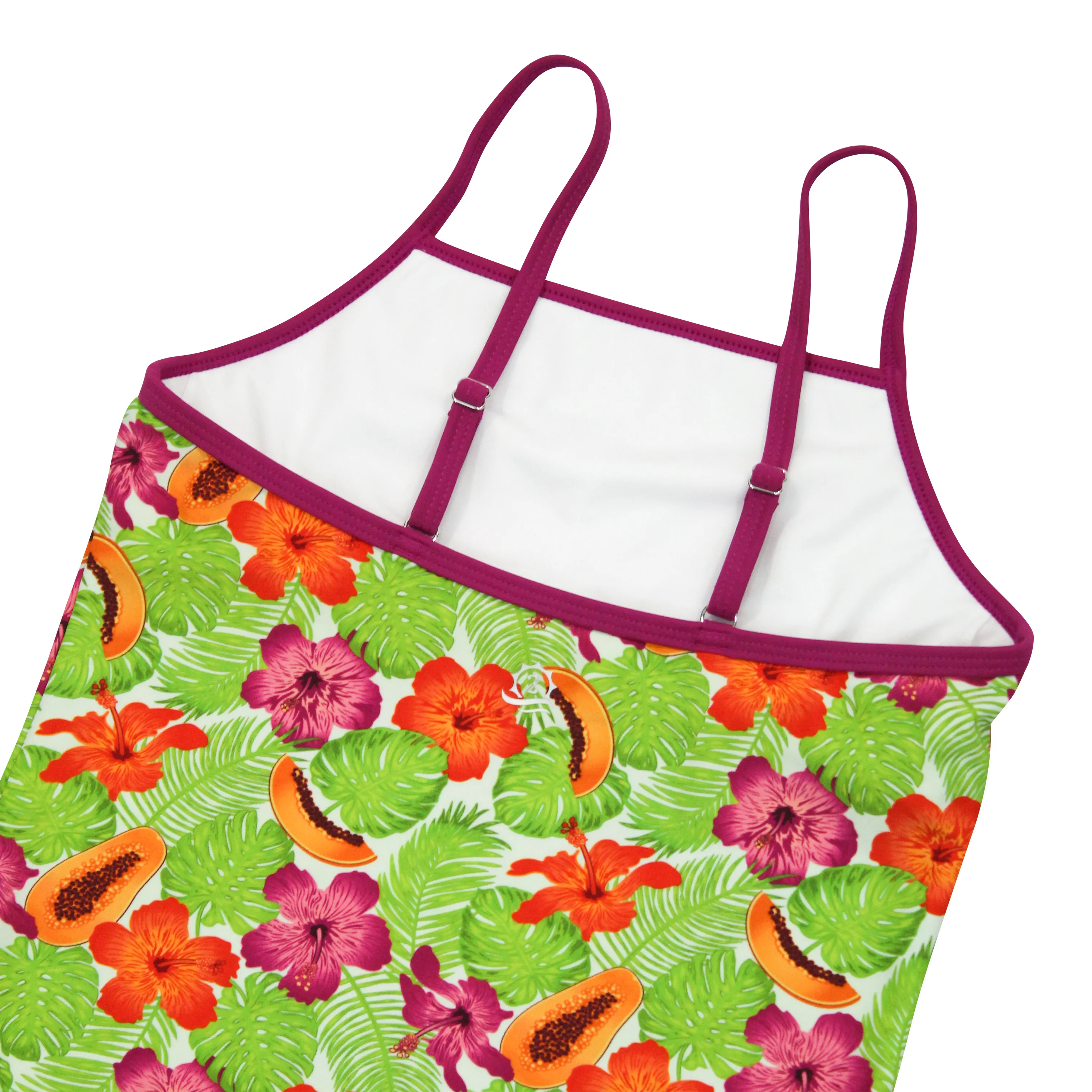 Girls Long Sleeve Rash Guard   Tankini Shorts Set (3 Piece) | "Hibiscus"