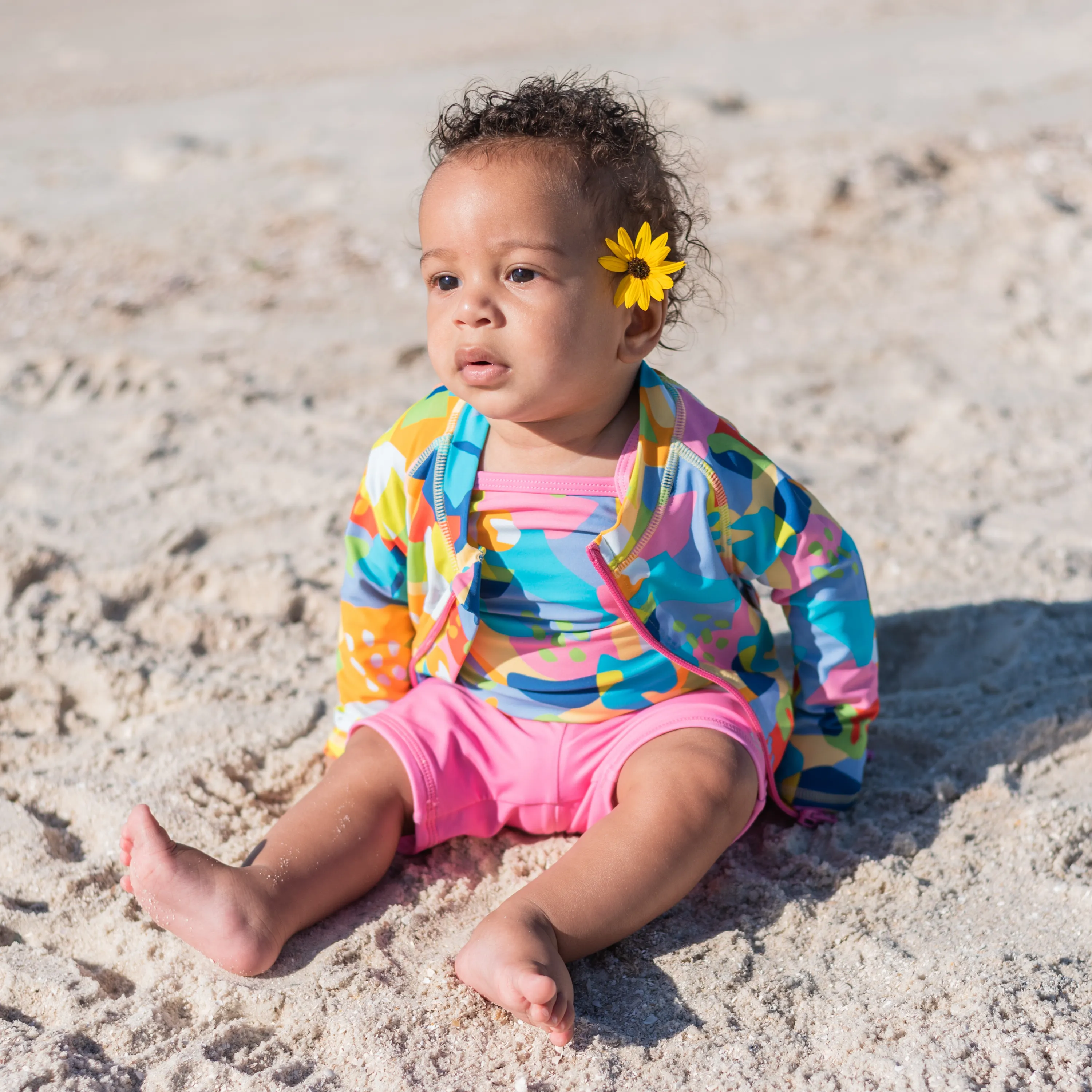 Girls Long Sleeve Rash Guard   Tankini Shorts Set (3 Piece) | "Joyful"