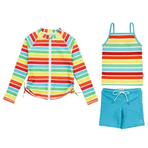 Girls Long Sleeve Rash Guard   Tankini Shorts Set (3 Piece) | "Rainbow"