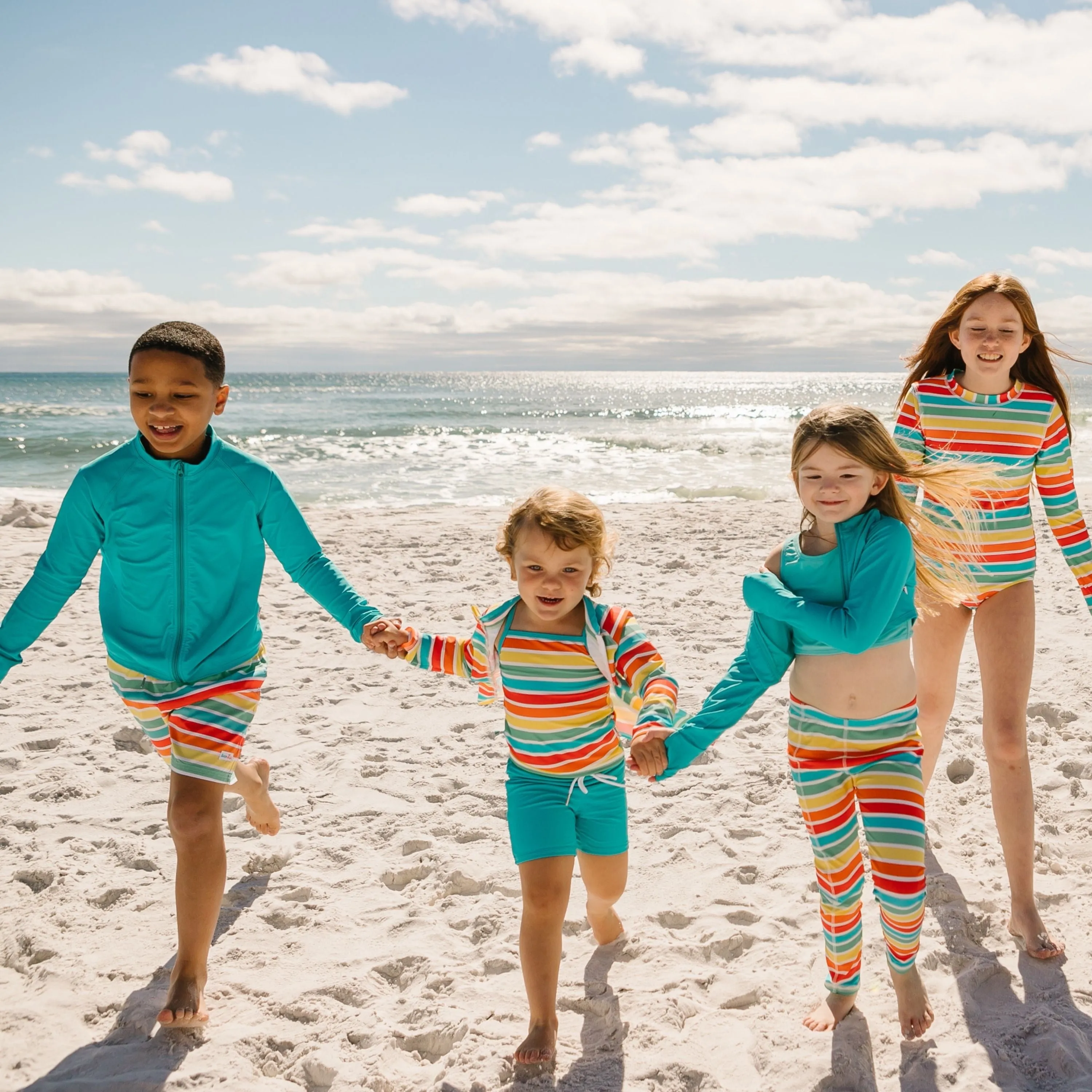 Girls Long Sleeve Rash Guard   Tankini Shorts Set (3 Piece) | "Rainbow"