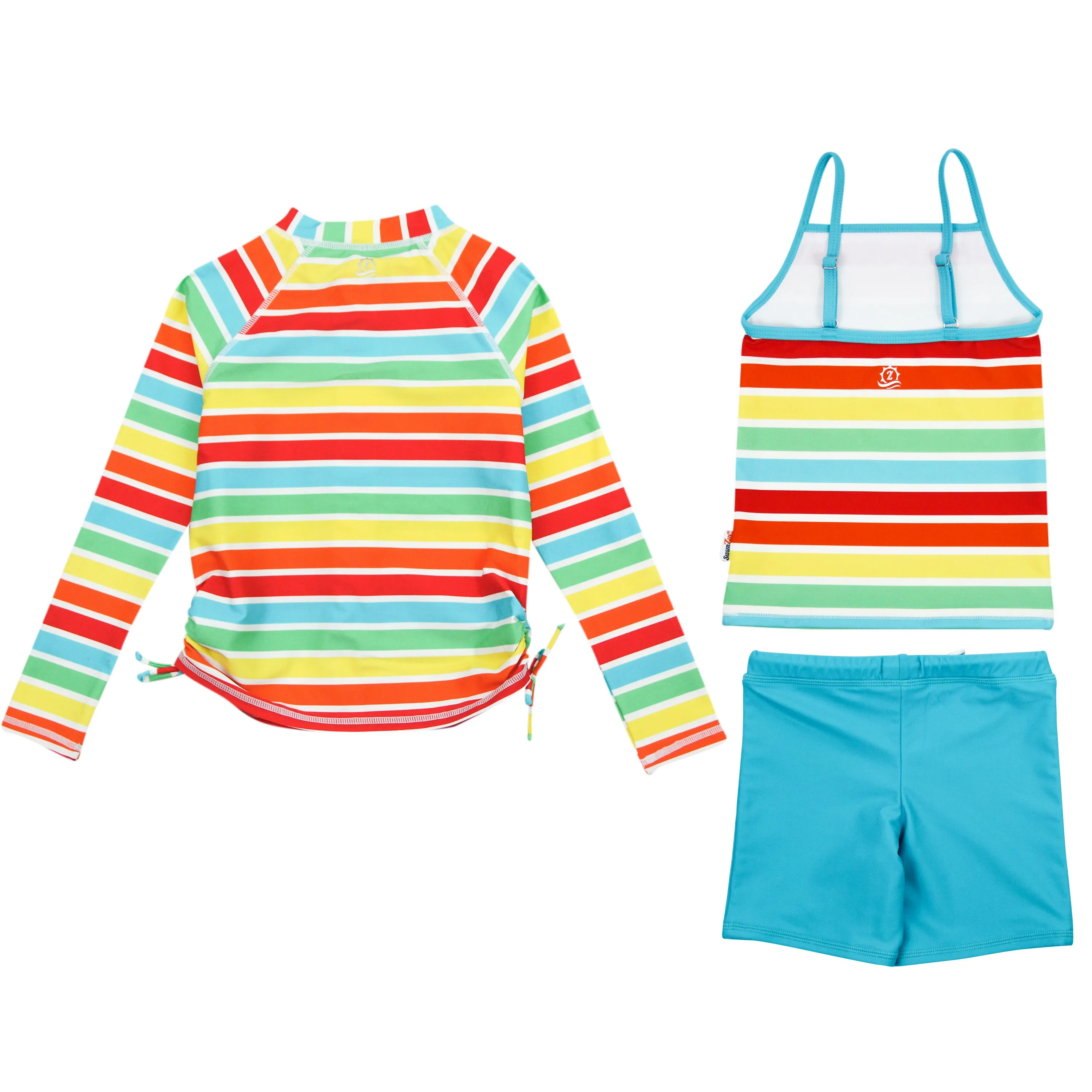 Girls Long Sleeve Rash Guard   Tankini Shorts Set (3 Piece) | "Rainbow"