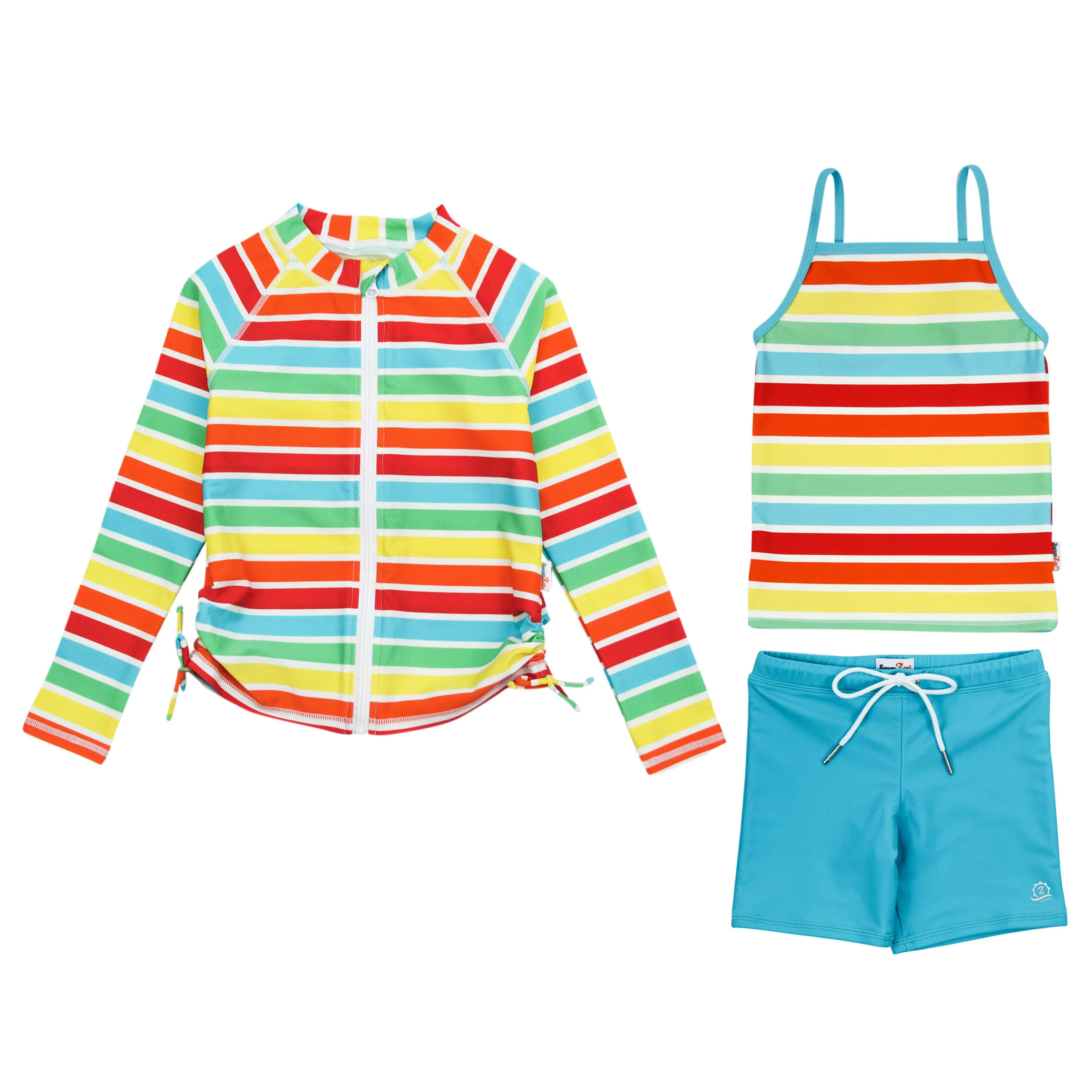 Girls Long Sleeve Rash Guard   Tankini Shorts Set (3 Piece) | "Rainbow"
