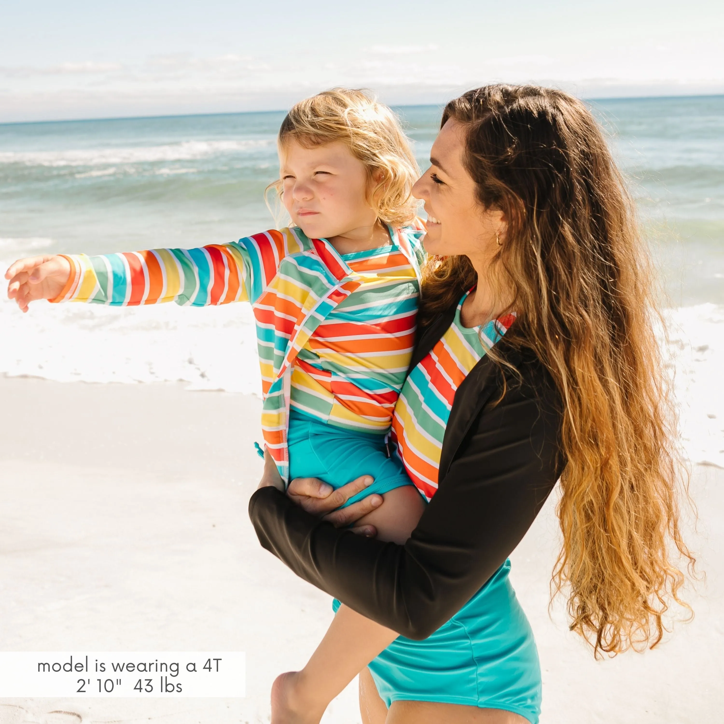Girls Long Sleeve Rash Guard   Tankini Shorts Set (3 Piece) | "Rainbow"