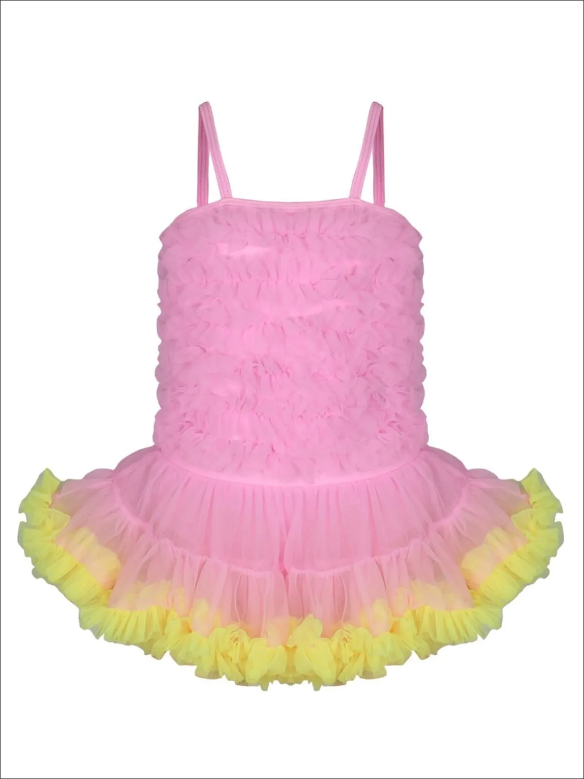 Girls Mesh Ruffled Skirted Tutu One Piece Swimsuit
