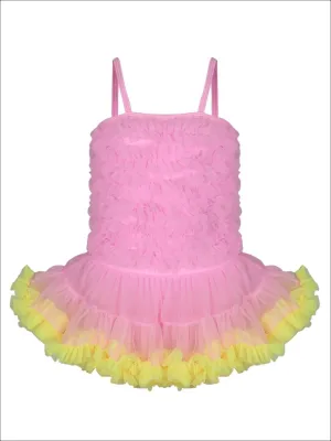 Girls Mesh Ruffled Skirted Tutu One Piece Swimsuit