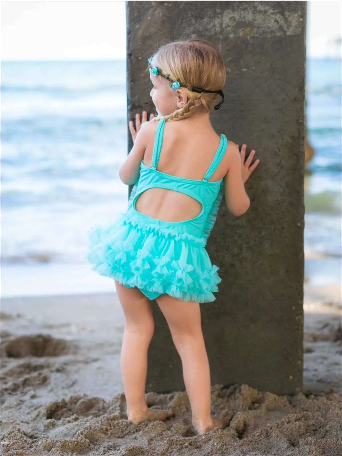 Girls Mesh Ruffled Skirted Tutu One Piece Swimsuit