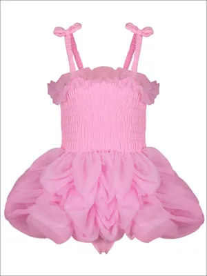 Girls Mesh Skirted Ruffled One Piece Swimsuit with Bow Straps