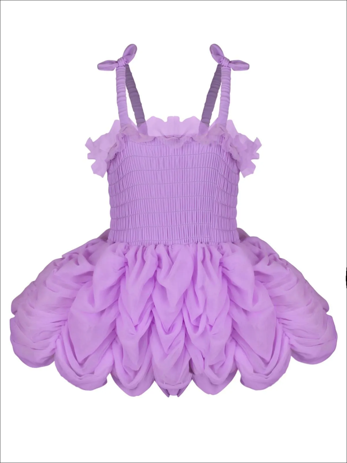 Girls Mesh Skirted Ruffled One Piece Swimsuit with Bow Straps