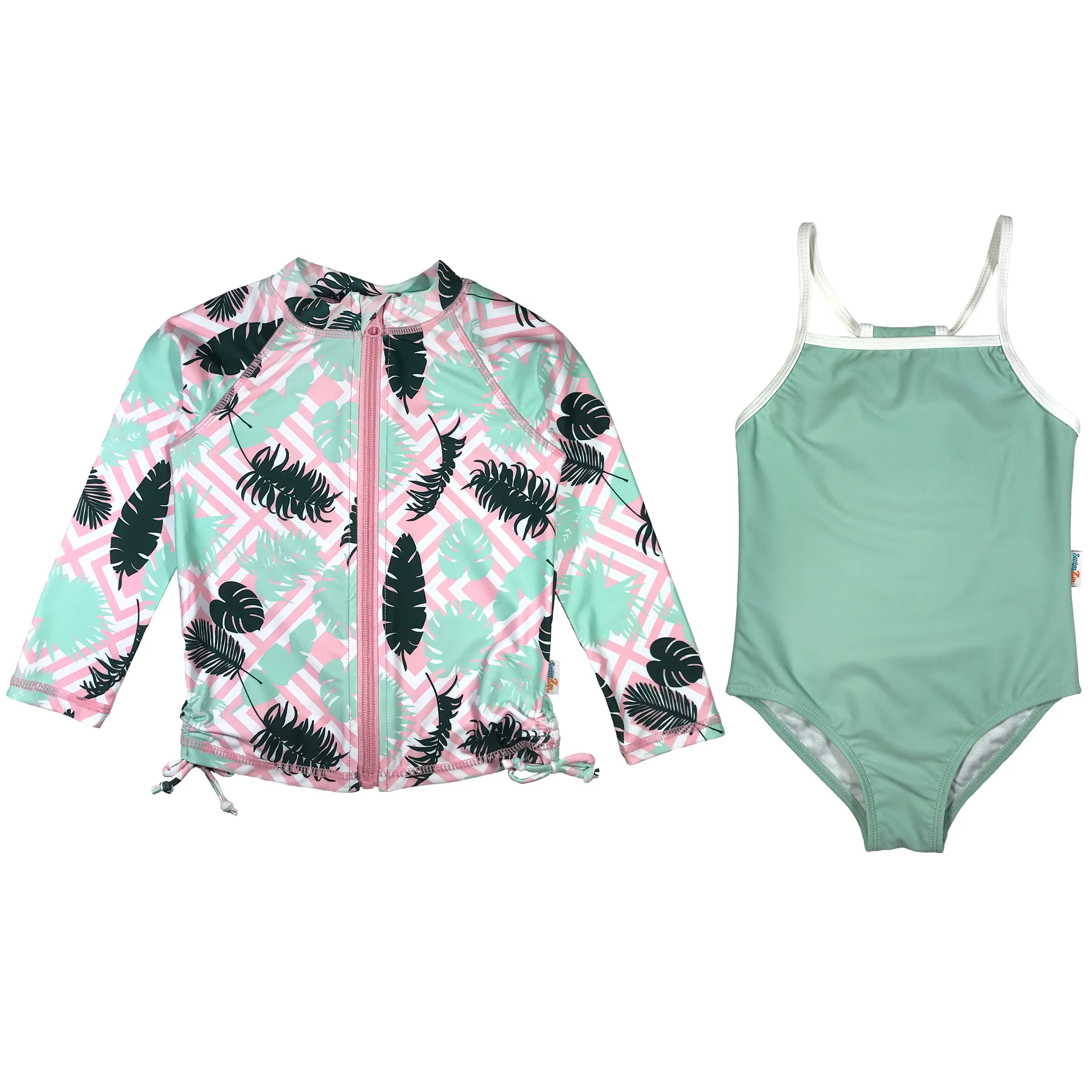 Girls One-Piece Swimsuit   Long Sleeve Rash Guard Set (2 Piece) | "Palm Breeze"