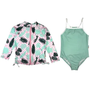 Girls One-Piece Swimsuit   Long Sleeve Rash Guard Set (2 Piece) | "Palm Breeze"