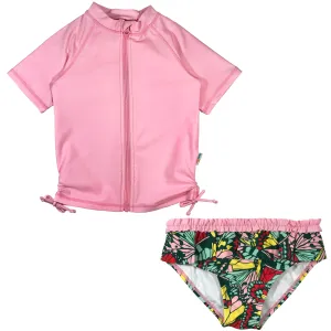 Girls Short Sleeve Rash Guard Swimsuit Set (2 Piece) - "Butterfly Love"