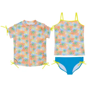 Girls Short Sleeve Rash Guard   Tankini Bikini Set (3 Piece) | "Groovy”