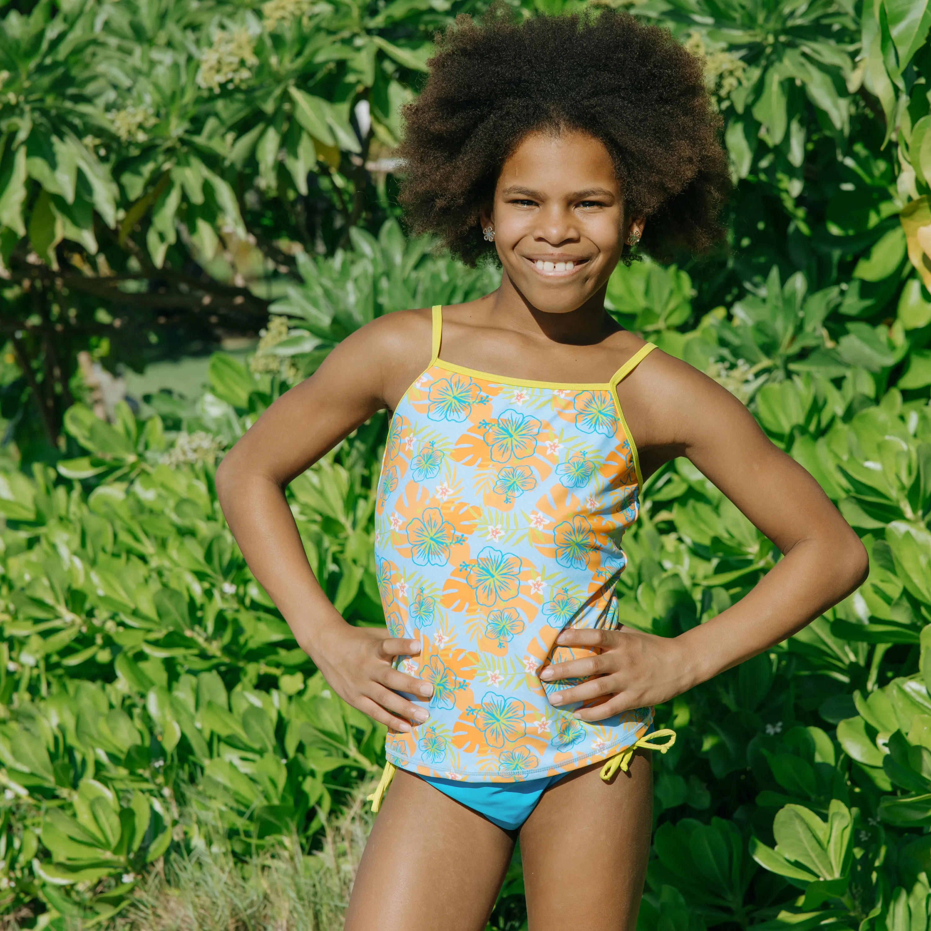 Girls Short Sleeve Rash Guard   Tankini Bikini Set (3 Piece) | "Groovy”