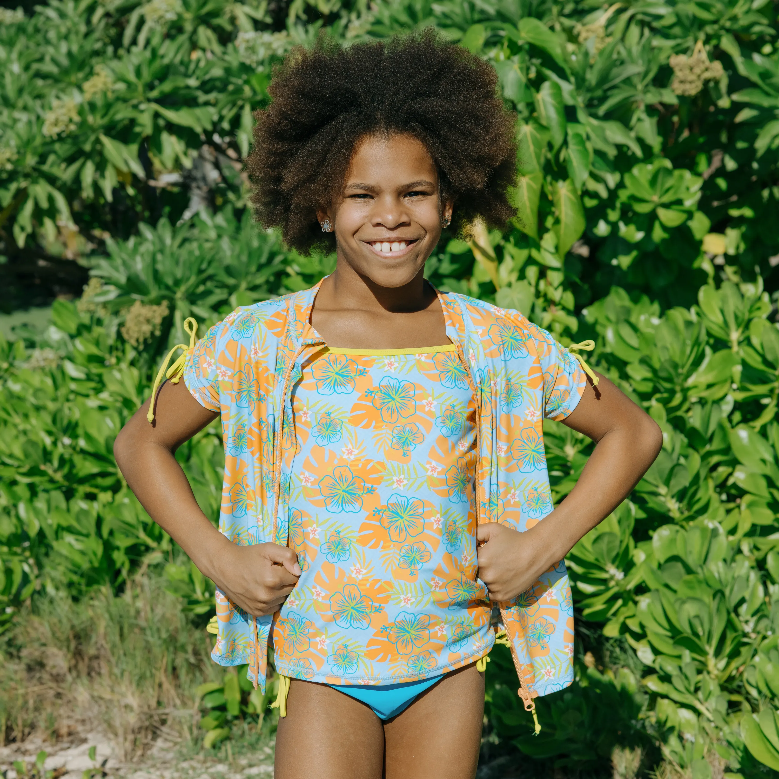 Girls Short Sleeve Rash Guard   Tankini Bikini Set (3 Piece) | "Groovy”