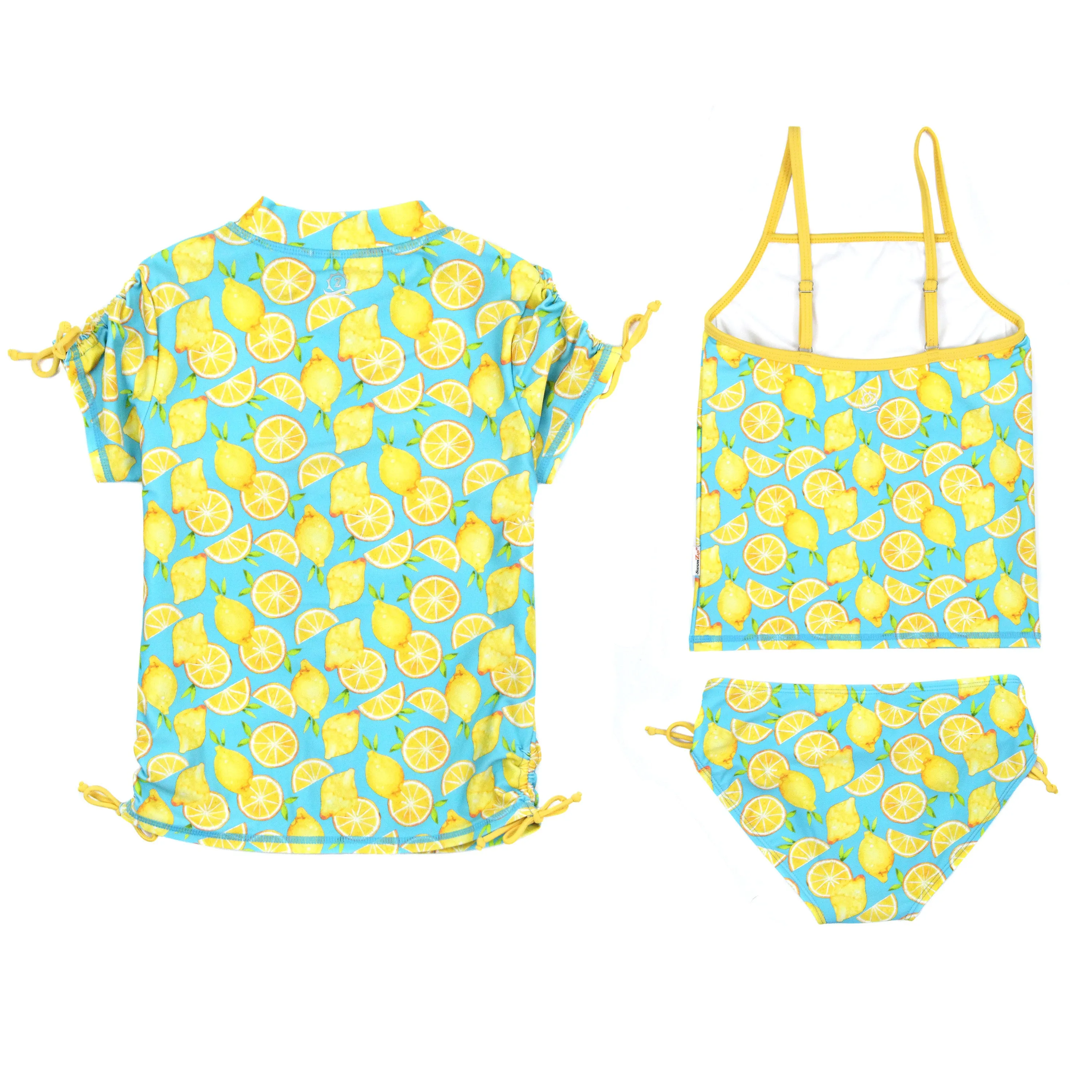 Girls Short Sleeve Rash Guard   Tankini Bikini Set (3 Piece) | "Lemons”