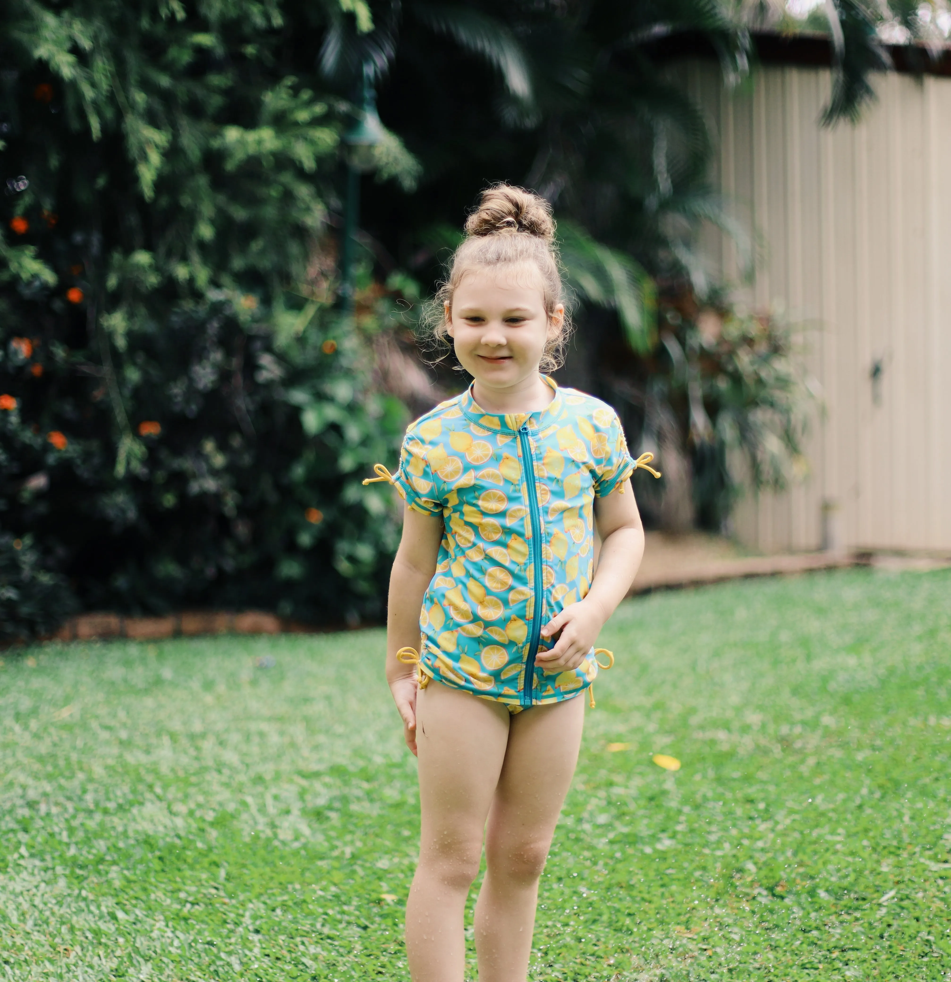 Girls Short Sleeve Rash Guard   Tankini Bikini Set (3 Piece) | "Lemons”