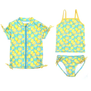 Girls Short Sleeve Rash Guard   Tankini Bikini Set (3 Piece) | "Lemons”