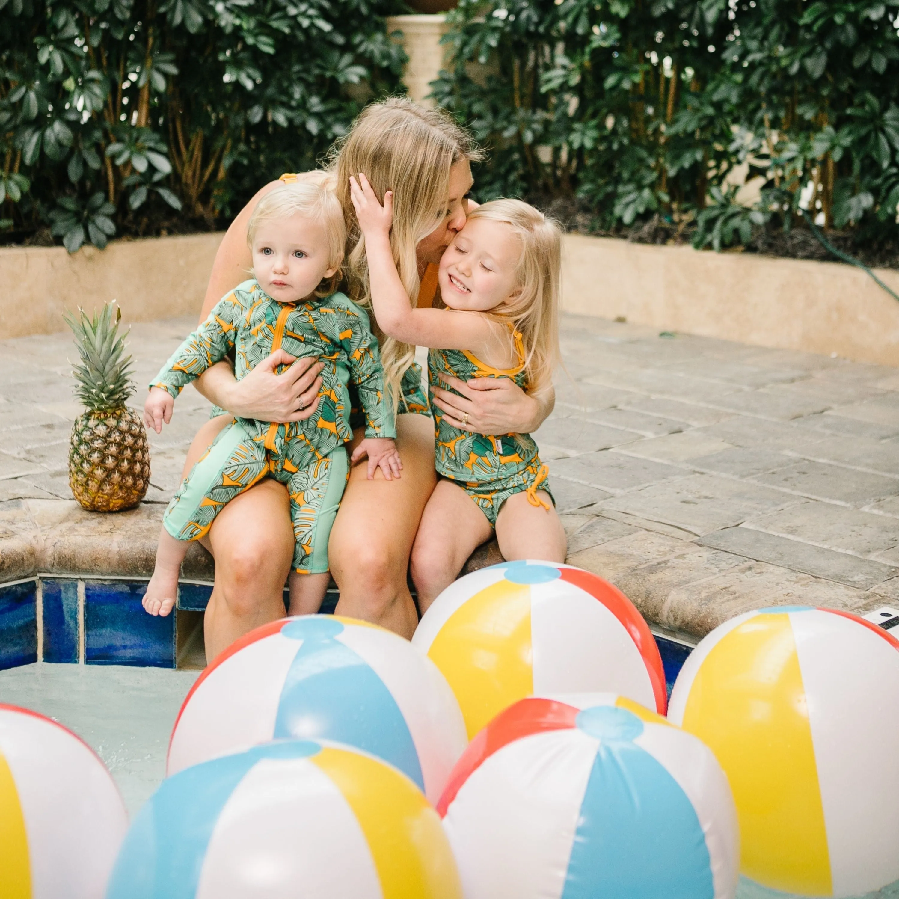 Girls Short Sleeve Rash Guard   Tankini Bikini Set (3 Piece) | "The Tropics”