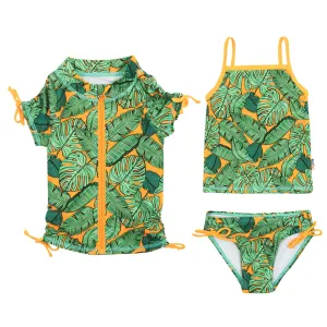 Girls Short Sleeve Rash Guard   Tankini Bikini Set (3 Piece) | "The Tropics”