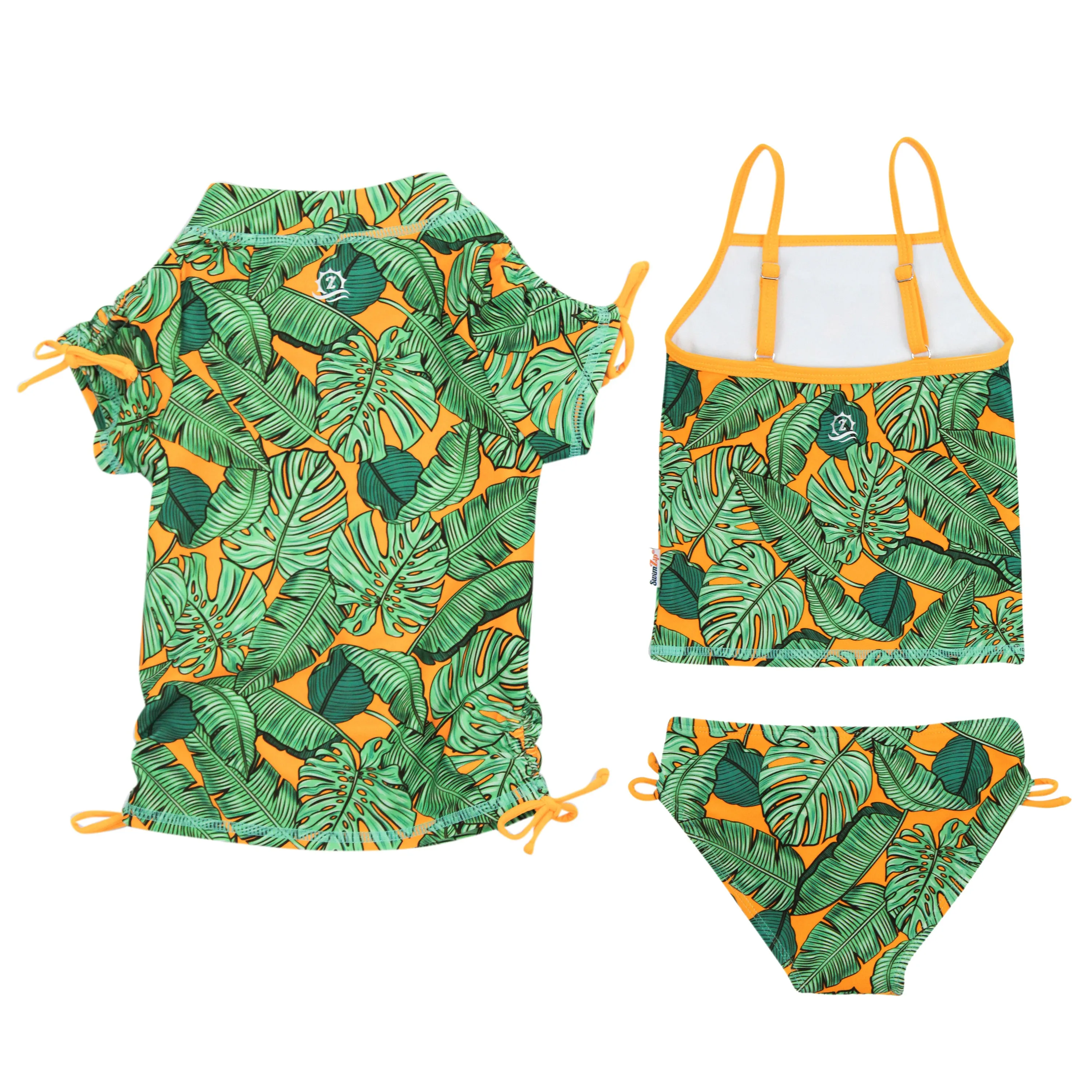 Girls Short Sleeve Rash Guard   Tankini Bikini Set (3 Piece) | "The Tropics”