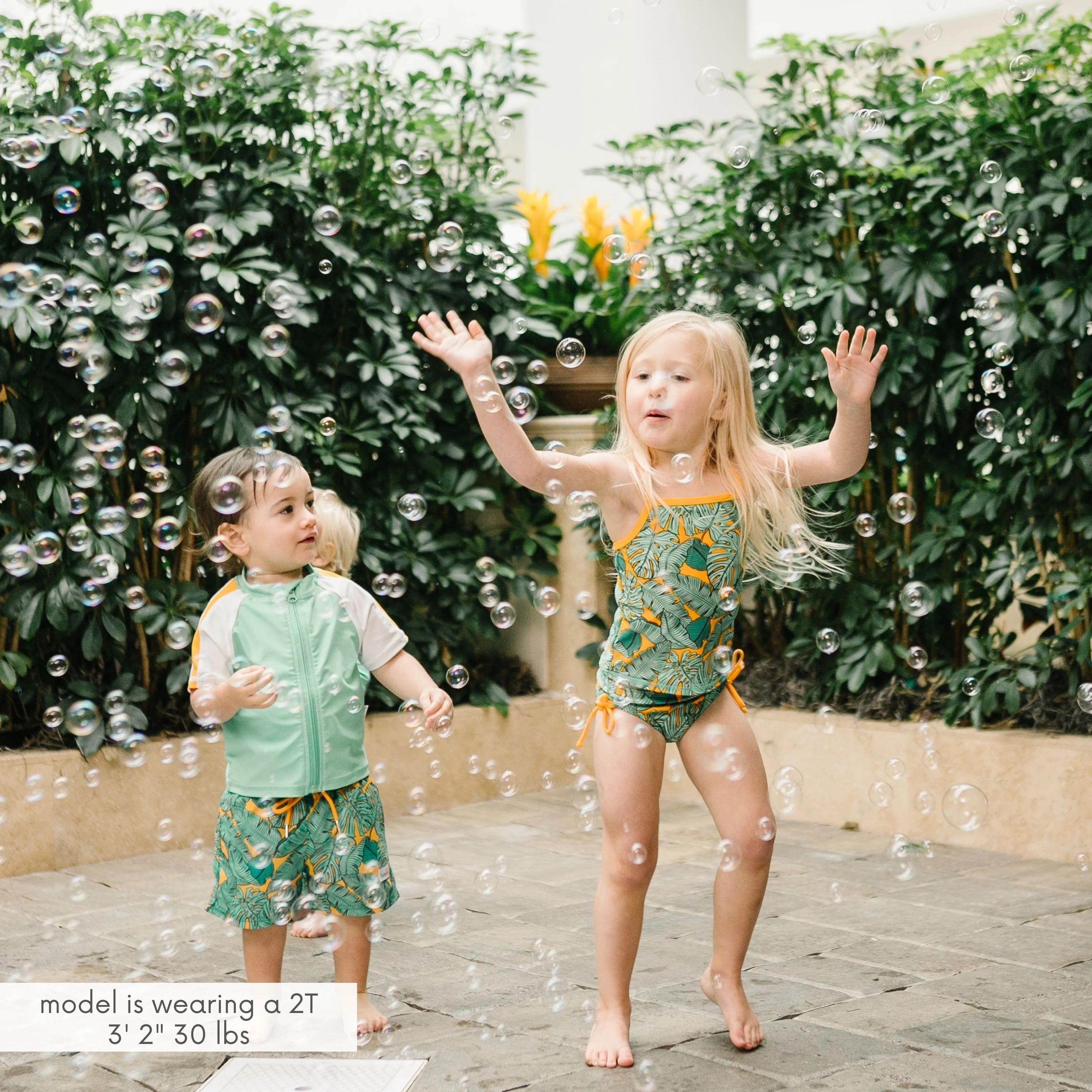 Girls Short Sleeve Rash Guard   Tankini Bikini Set (3 Piece) | "The Tropics”