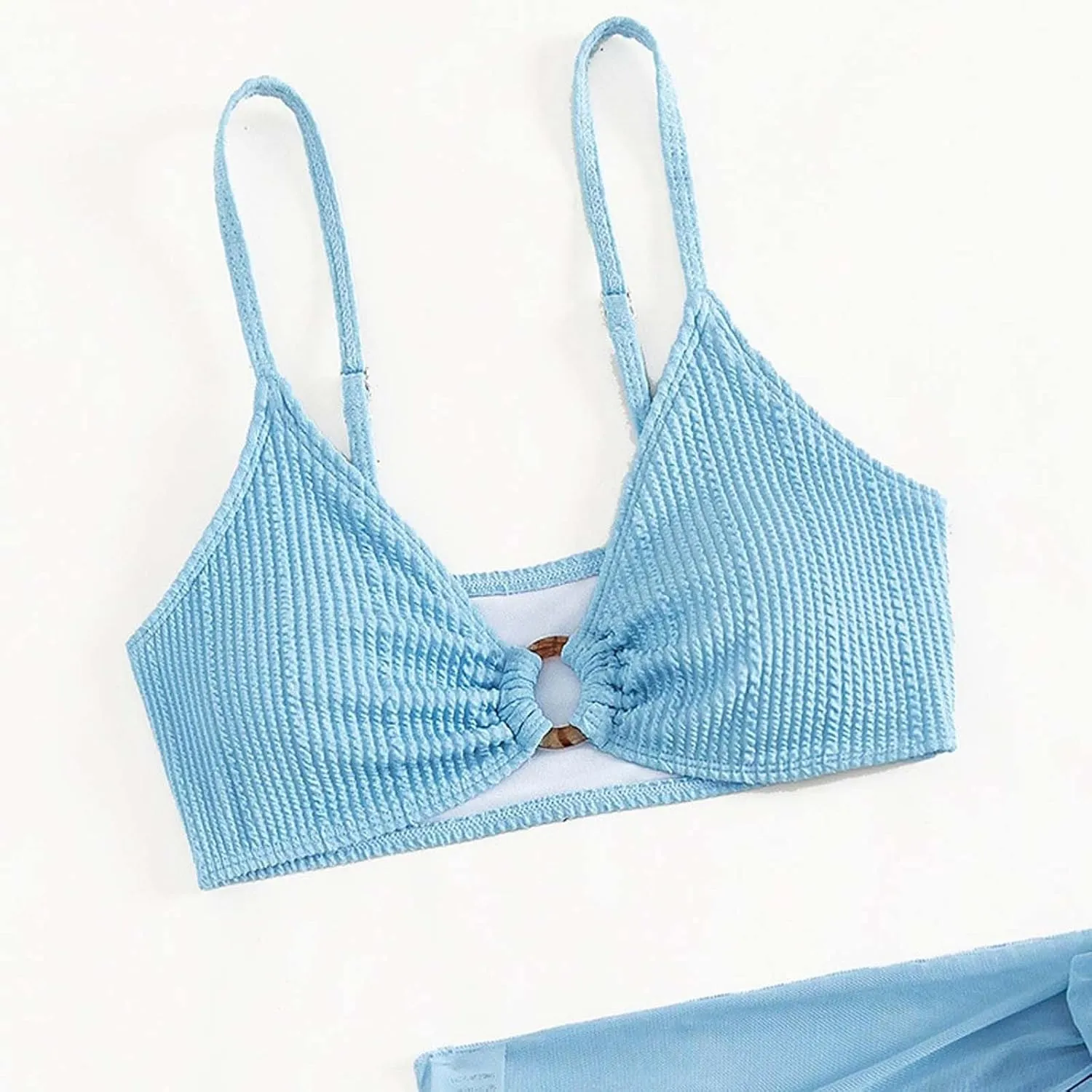 Girls Swimsuit 3-Piece Bikini Set Color-Block Kids High Waisted Swimwear with Quick Dry Cover Up Skirts Swimwear