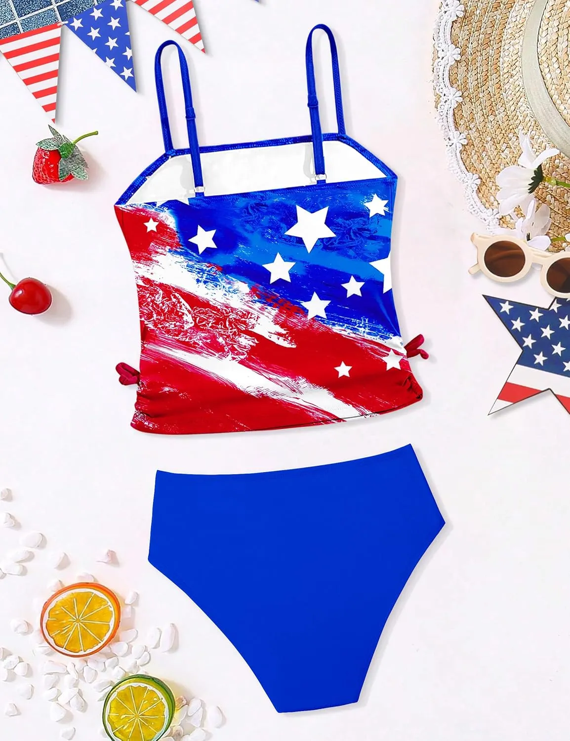 Girls Tankini Swimsuits Two Piece Bathing Suit Drawstring Swimwear Set for Girls 7-14 Years