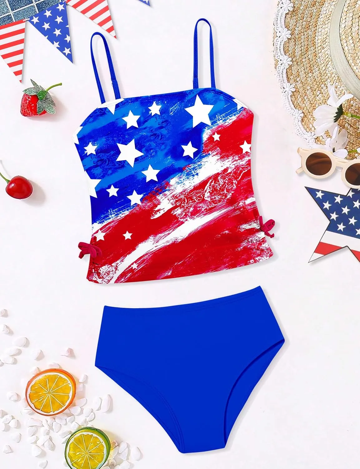 Girls Tankini Swimsuits Two Piece Bathing Suit Drawstring Swimwear Set for Girls 7-14 Years