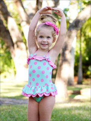 Girls Turquoise And Pink Skirted One-Piece