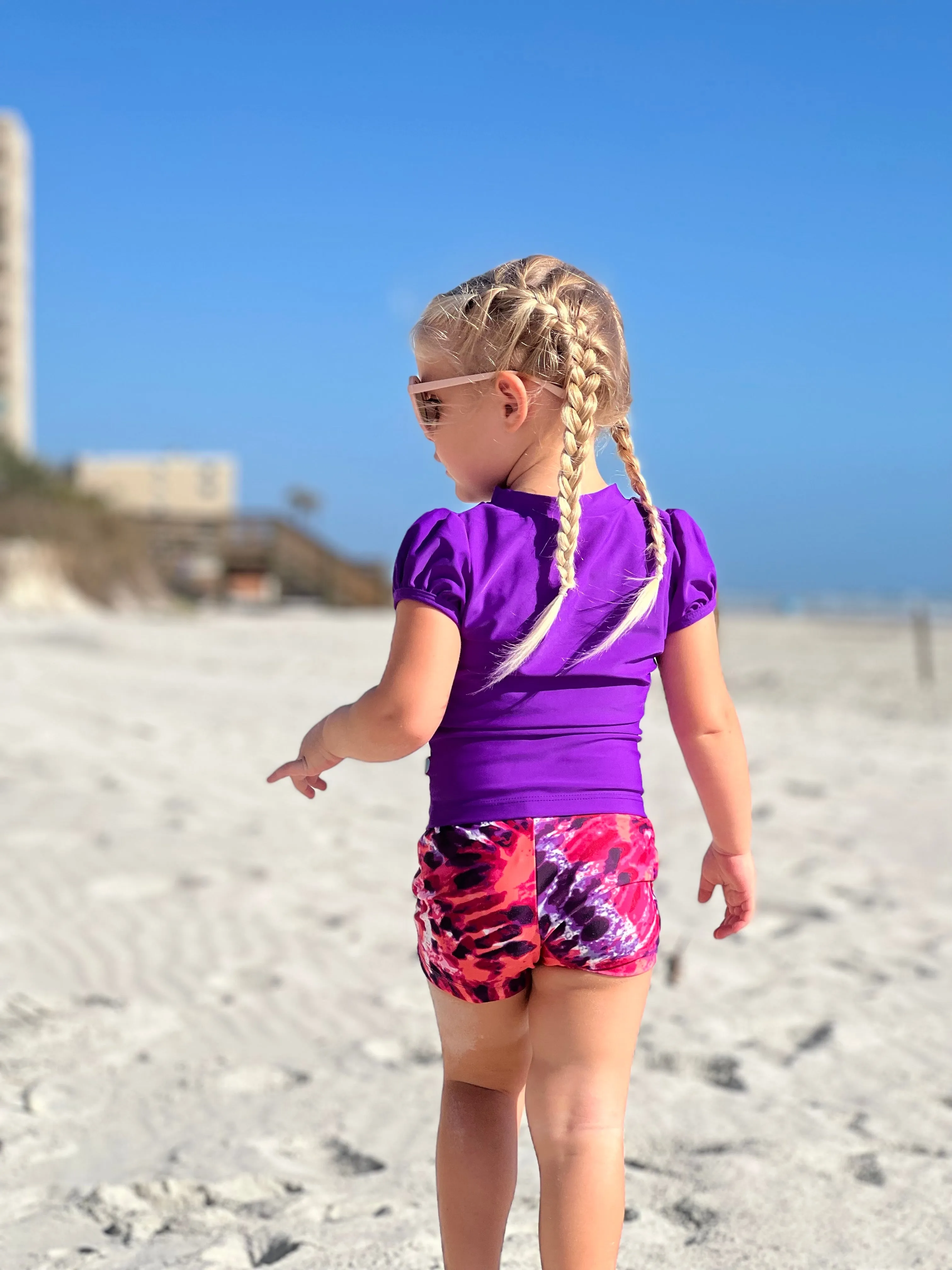 Girls UPF 50  Printed Swim Boy Shorts  | Water Cascade