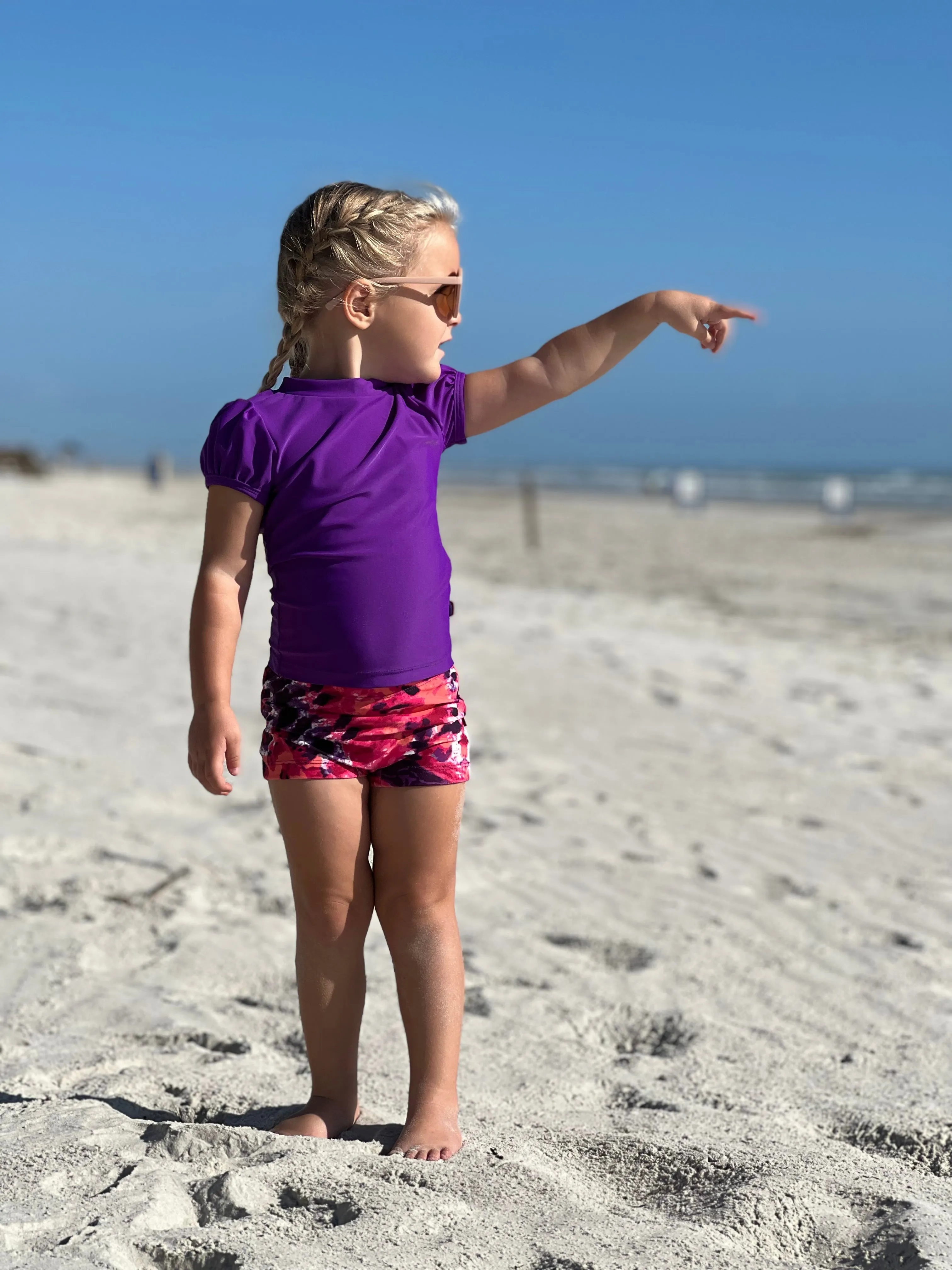 Girls UPF 50  Printed Swim Boy Shorts  | Water Cascade