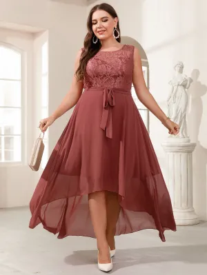 Glamorous Plain High Low Sleeveless Scoop Neck Asymmetrical High Waist Long Plus Size Dress