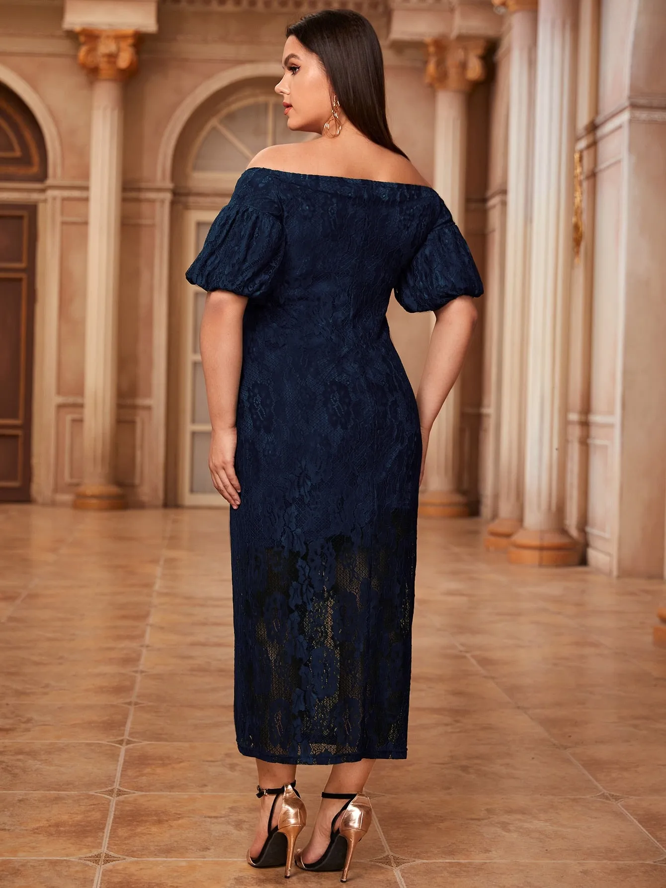 Glamorous Plain Short Sleeve Off The Shoulder Pencil Long Plus Size Dress