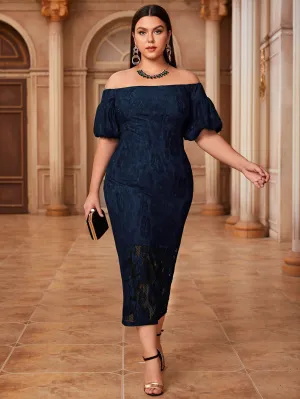 Glamorous Plain Short Sleeve Off The Shoulder Pencil Long Plus Size Dress