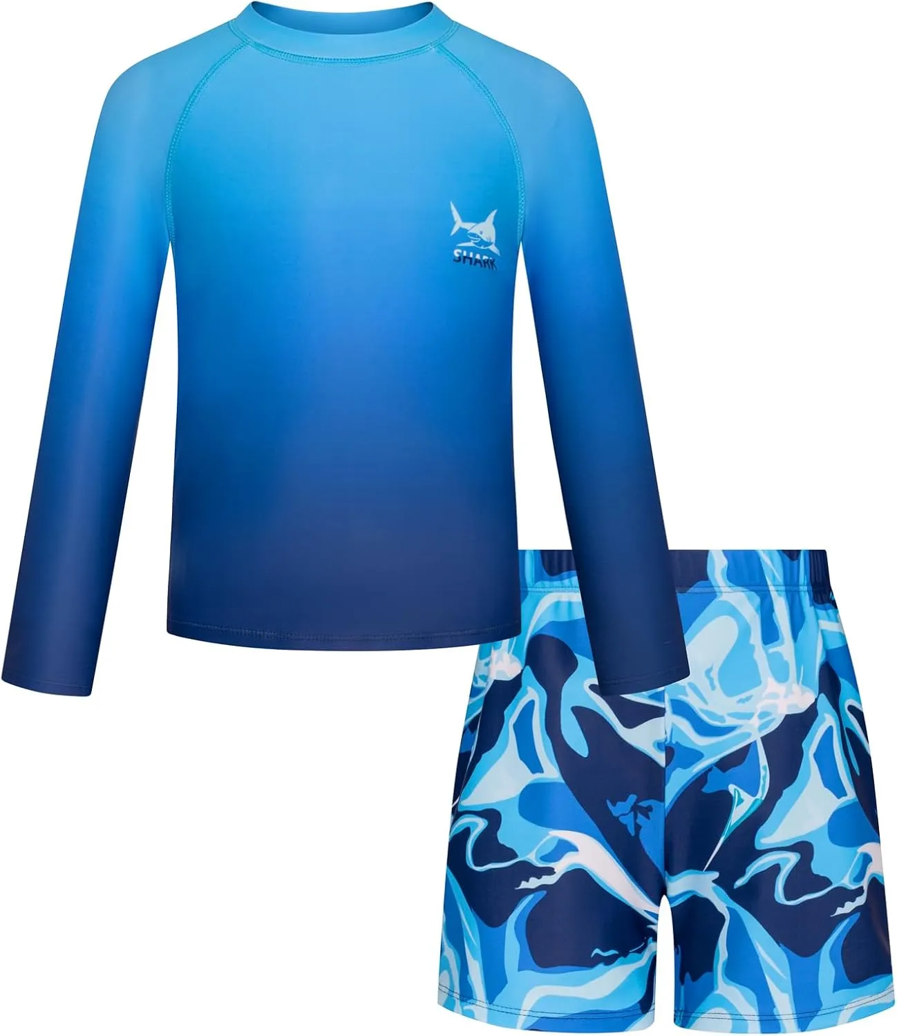 GRACE KARIN Boy Kids Two Piece Swimsuits Long Sleeve Rash Guard Swimwear Cute Bathing Suit Sets 5-12Y