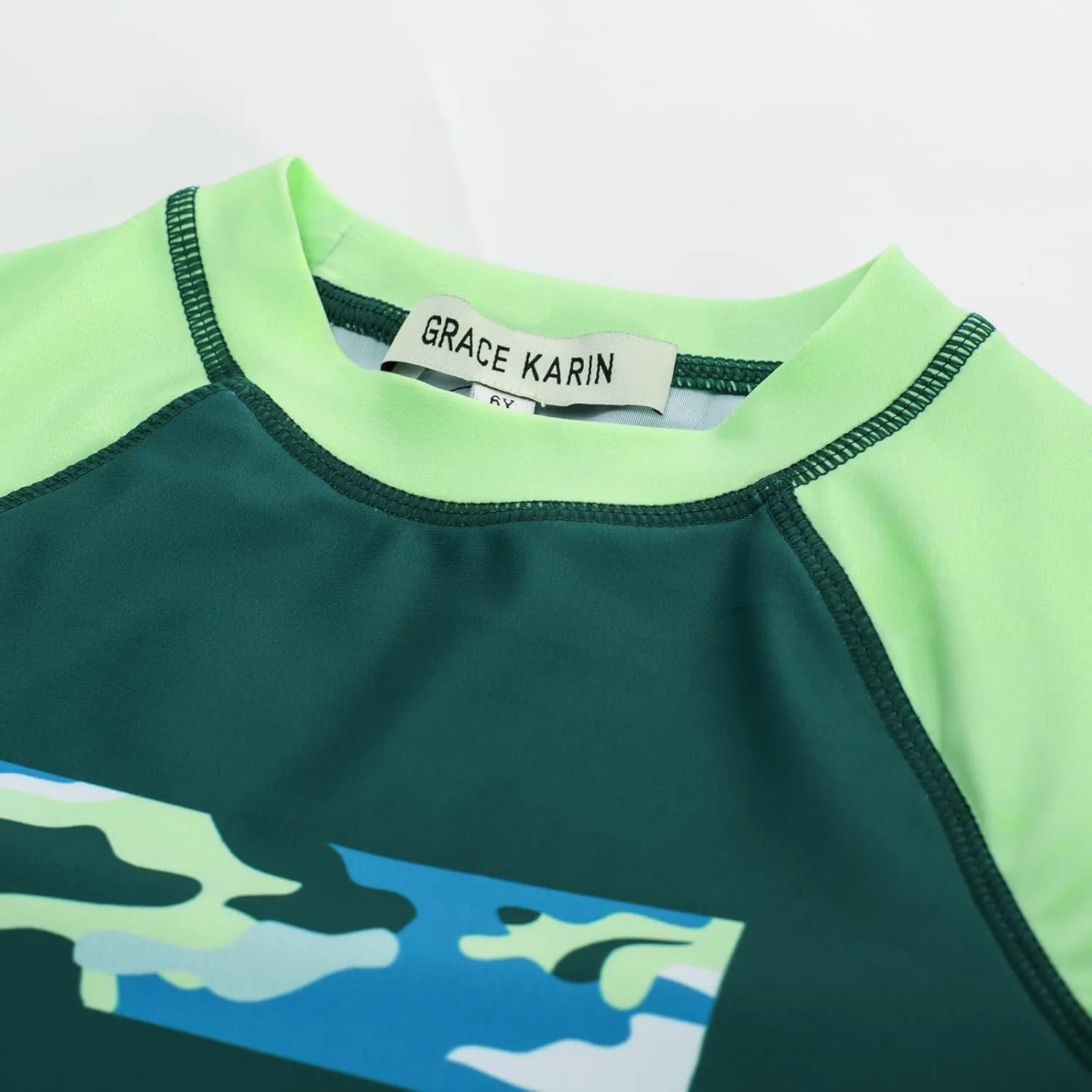 GRACE KARIN Boy Kids Two Piece Swimsuits Long Sleeve Rash Guard Swimwear Cute Bathing Suit Sets 5-12Y